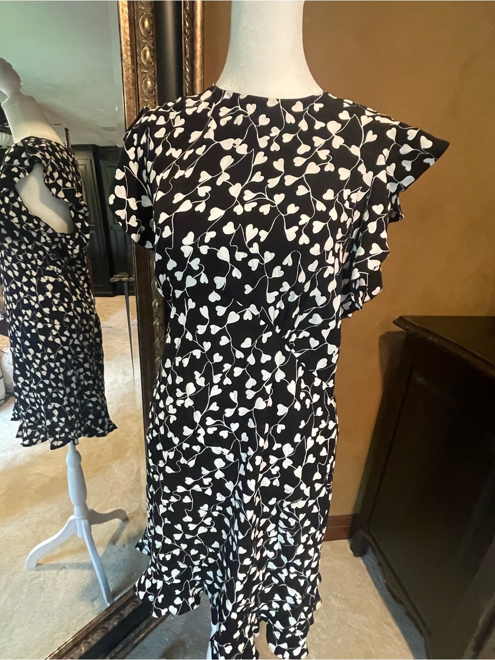 Diane Von Furstenberg Black Dress with White Heart Vine Print
